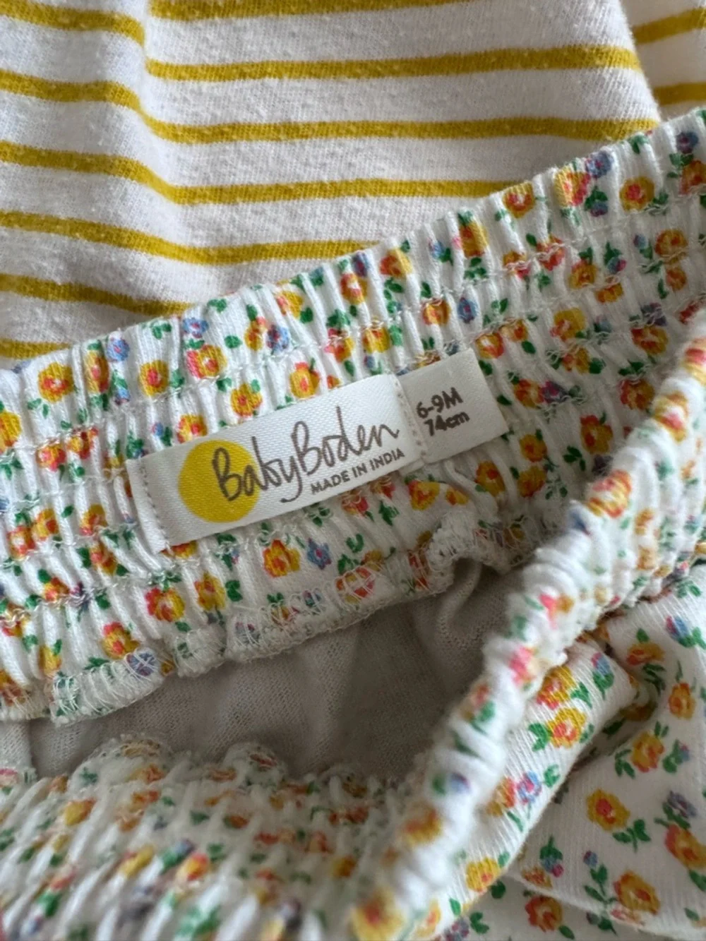 Baby Boden Yellow Stripe Baby Dress & Floral Bloomers Set